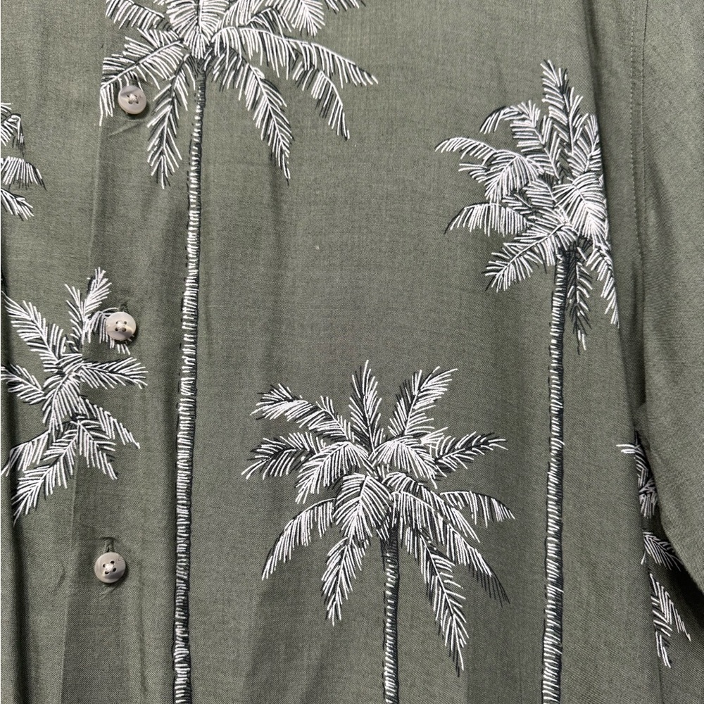 Croft & Barrow Men's Hawaiian Shirt Green Palm Tree Print Button-Down Size XL - Picture 3 of 5